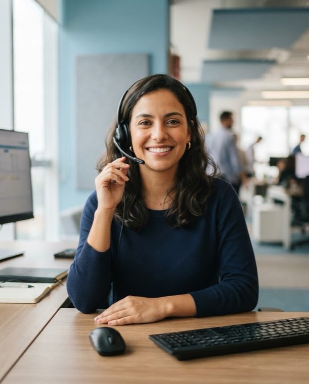 Consultora da Digi Plan Saúde sorrindo com headset, pronta para atender